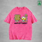 Waffle-Y SweetInterest Printed Washed T-Shirt 230G Loose Trendy Fashionable 100%Cotton Short Sleeve Top