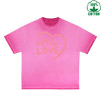 MY Love Printed Dirty WashT-Shirt 230G Multicolor Loose Trendy Short Sleeves Fashionable 100%Cotton Top
