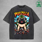 PugzillaInterest Printed Washed T-Shirt 230G Loose Trendy Fashionable 100%Cotton Short Sleeve Top