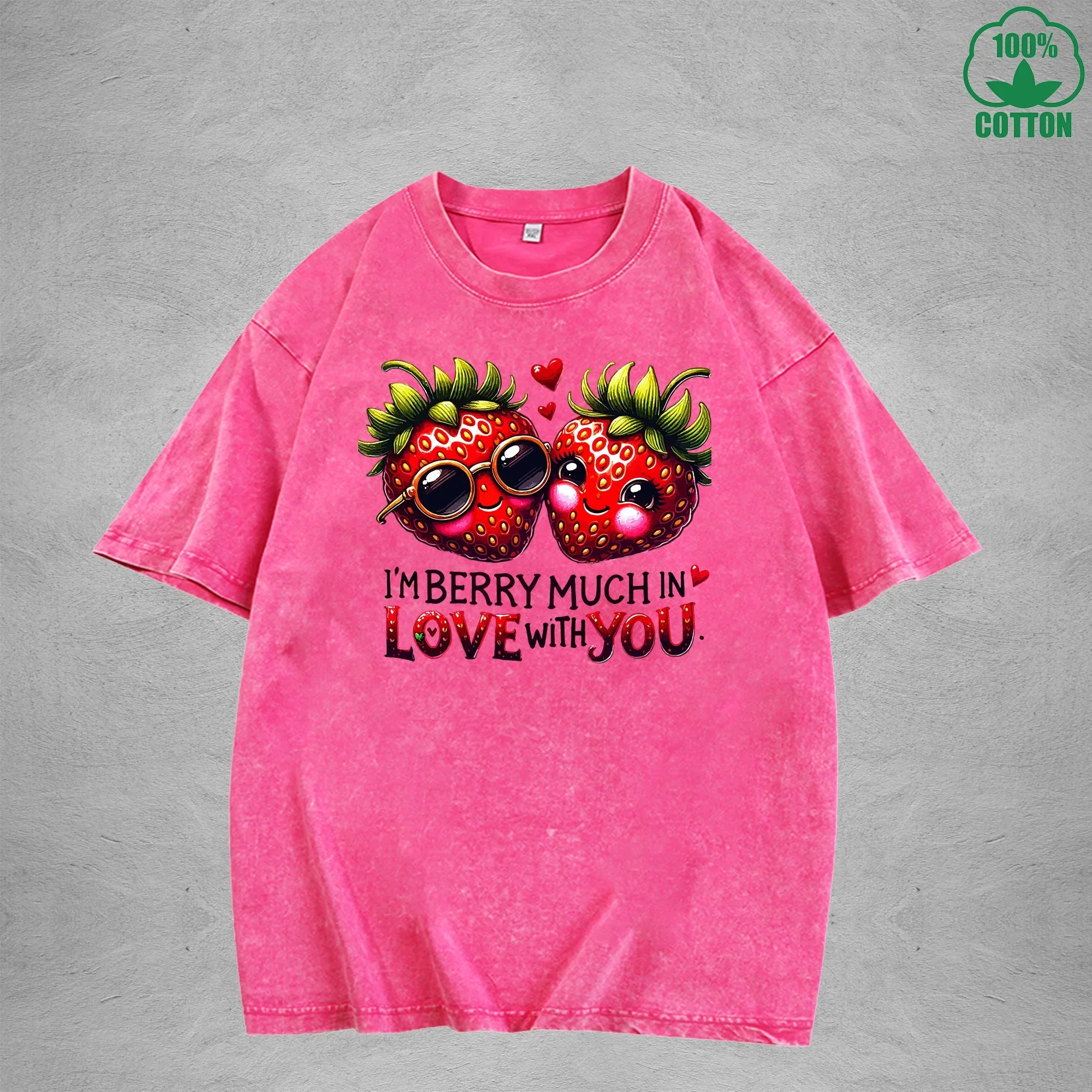 Love With YouInterest Printed Washed T-Shirt 230G Loose Trendy Fashionable 100%Cotton Short Sleeve Top
