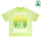 Nature Printed Dirty WashT-Shirt 230G Multicolor Loose Trendy Fashionable 100%Cotton Short Sleeve Top