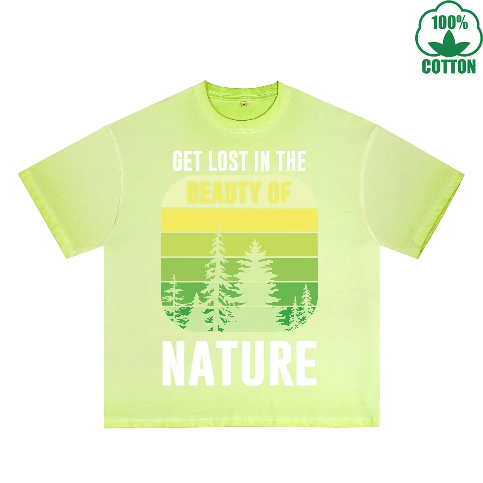 Nature Printed Dirty WashT-Shirt 230G Multicolor Loose Trendy Fashionable 100%Cotton Short Sleeve Top