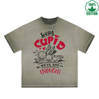 Sorry God of Love Printed Dirty Wash T-Shirt 230G Multicolor Loose Trendy Fashionable 100%Cotton Short Sleeve Top