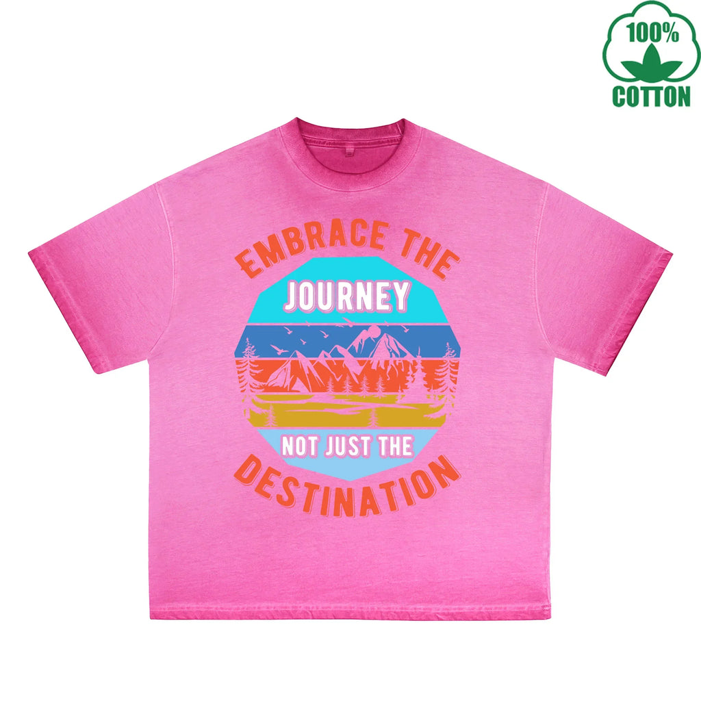 Footprints Printed Dirty WashT-Shirt 230G Multicolor Loose Trendy Fashionable 100%Cotton Short Sleeve Top