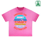 Footprints Printed Dirty WashT-Shirt 230G Multicolor Loose Trendy Fashionable 100%Cotton Short Sleeve Top