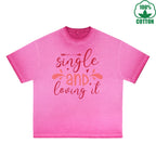 Sing Le Printed Dirty Wash T-Shirt 230G Multicolor Loose Trendy Fashionable 100%Cotton Short Sleeve Top