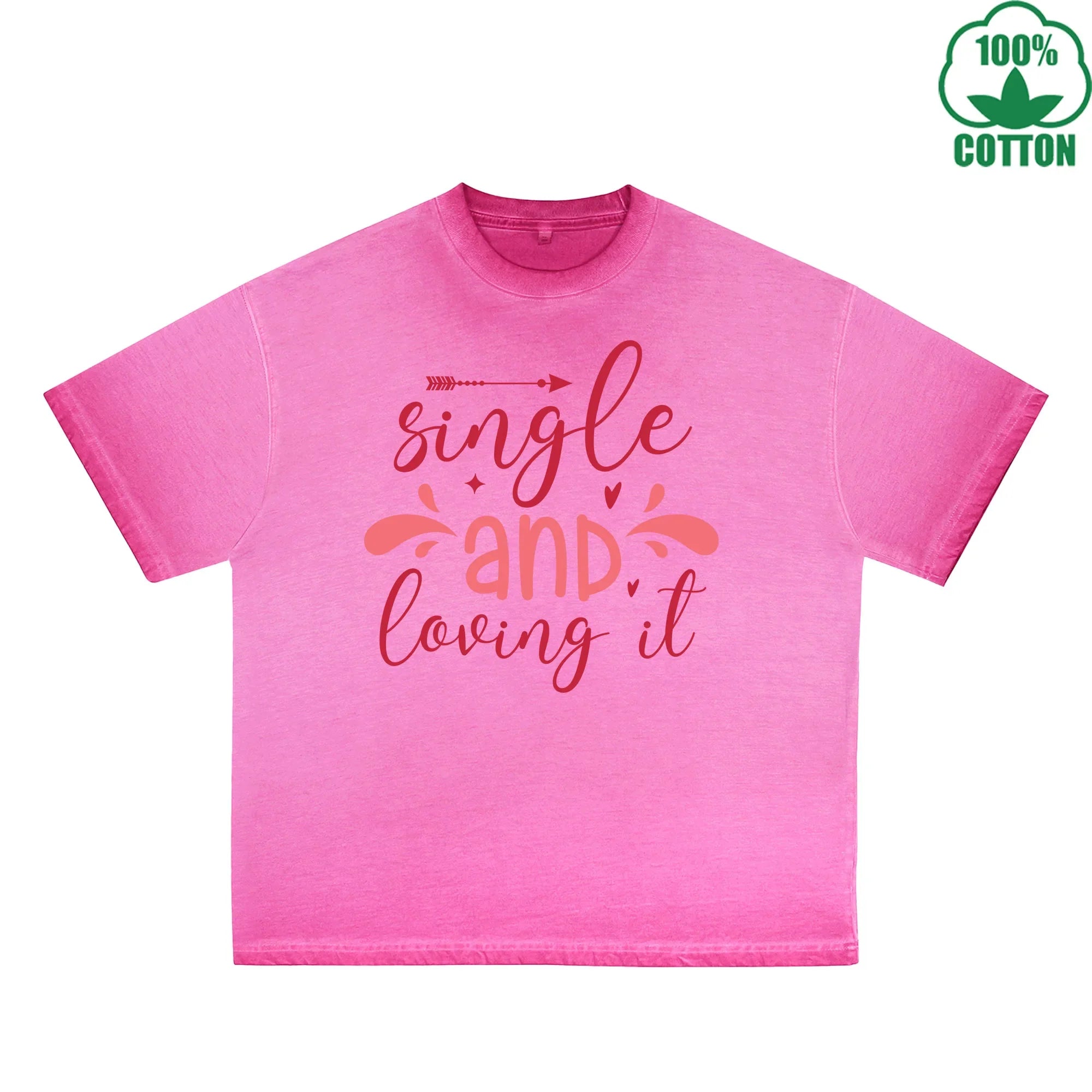Sing Le Printed Dirty Wash T-Shirt 230G Multicolor Loose Trendy Fashionable 100%Cotton Short Sleeve Top