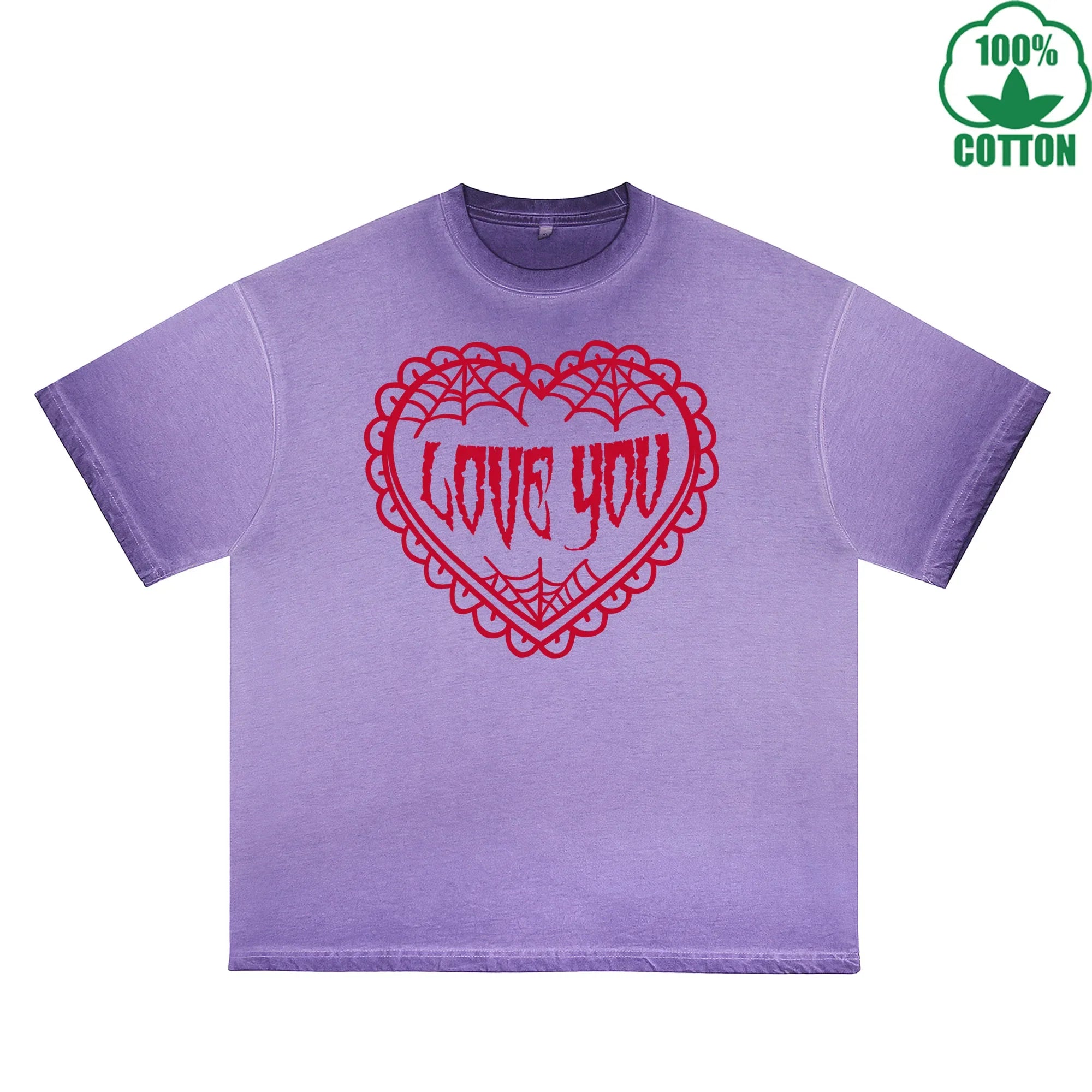 Love You Printed Dirty WashT-Shirt 230G Multicolor Loose Trendy Short Sleeves Fashionable 100%Cotton Top