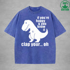 DinosaurInterest Printed Washed T-Shirt 230G Loose Trendy Fashionable 100%Cotton Short Sleeve Top