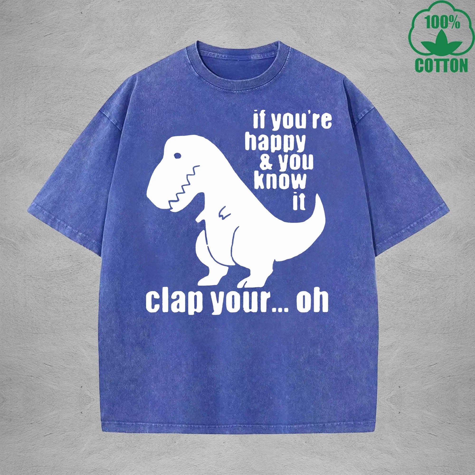 DinosaurInterest Printed Washed T-Shirt 230G Loose Trendy Fashionable 100%Cotton Short Sleeve Top