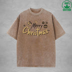 Merry Christmas Interest Printed Washed T-Shirt 230G Multicolor Loose Trendy Fashionable 100%Cotton Short Sleeve Top