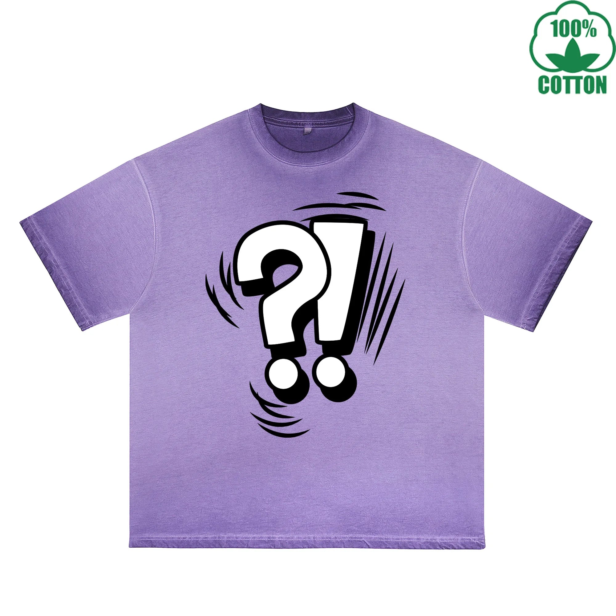 Question Mark Printed Dirty WashT-Shirt 230G Multicolor Loose Trendy Fashionable 100%Cotton Short Sleeve Top