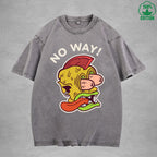 No WayInterest Printed Washed T-Shirt 230G Loose Trendy Fashionable 100%Cotton Short Sleeve Top