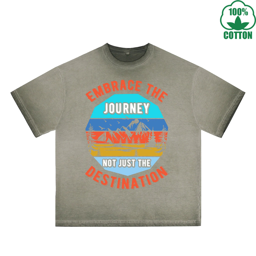 Footprints Printed Dirty WashT-Shirt 230G Multicolor Loose Trendy Fashionable 100%Cotton Short Sleeve Top