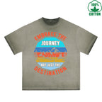 Footprints Printed Dirty WashT-Shirt 230G Multicolor Loose Trendy Fashionable 100%Cotton Short Sleeve Top