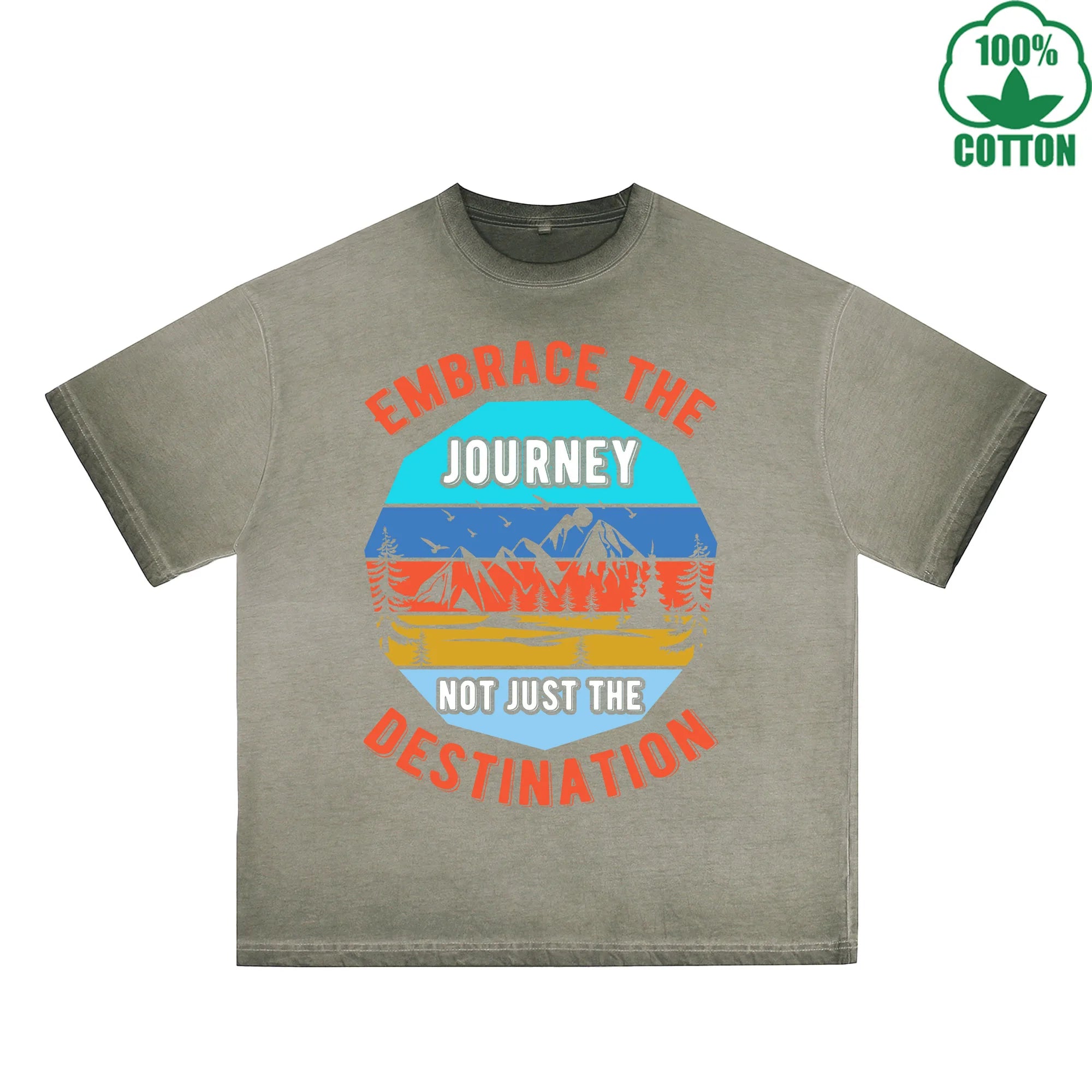 Footprints Printed Dirty WashT-Shirt 230G Multicolor Loose Trendy Fashionable 100%Cotton Short Sleeve Top