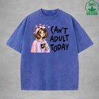 Can't Adult TodayInterest Printed Washed T-Shirt 230G Loose Trendy Fashionable 100%Cotton Short Sleeve Top