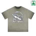 Summer Adventure Printed Dirty WashT-Shirt 230G Multicolor Loose Trendy Fashionable 100%Cotton Short Sleeve Top
