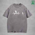 Fisherman Interesting Printed Washed T-Shirt 230G Multicolor Loose Trendy Fashionable Cotton Short Sleeve Top