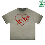 Xoxo Printed Dirty Wash T-Shirt 230G Multicolor Loose Trendy Fashionable 100%Cotton Short Sleeve Top