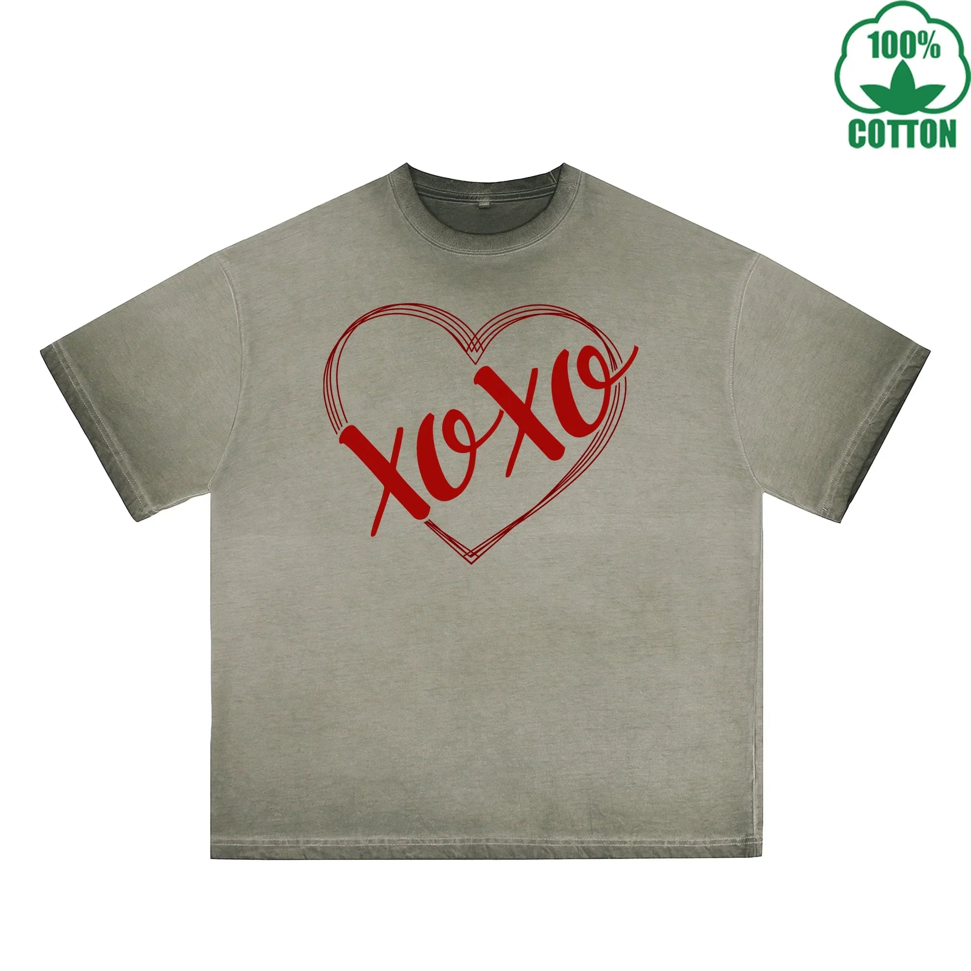 Xoxo Printed Dirty Wash T-Shirt 230G Multicolor Loose Trendy Fashionable 100%Cotton Short Sleeve Top