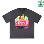 Summek Time Printed Dirty WashT-Shirt 230G Multicolor Loose Trendy Fashionable 100%Cotton Short Sleeve Top