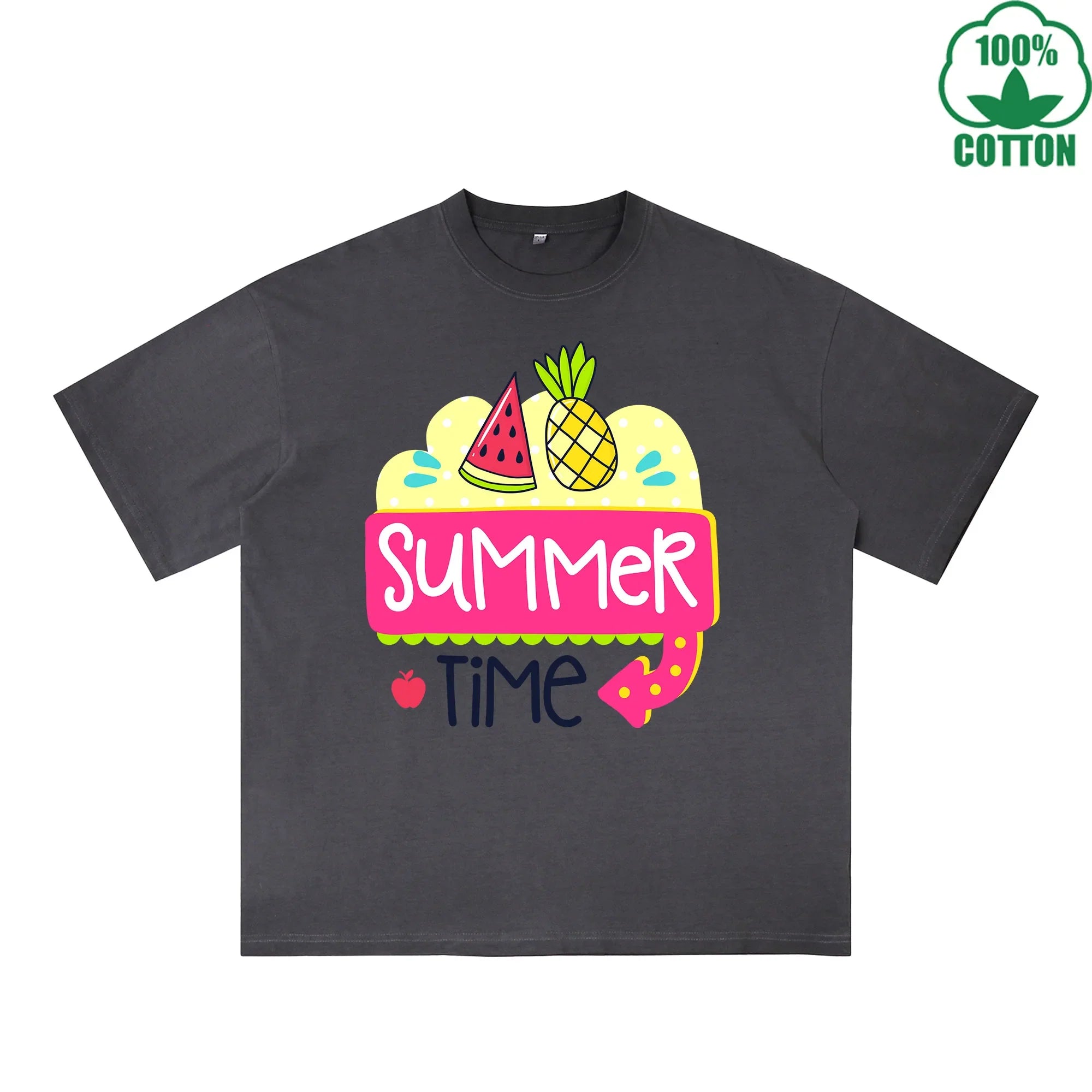 Summek Time Printed Dirty WashT-Shirt 230G Multicolor Loose Trendy Fashionable 100%Cotton Short Sleeve Top