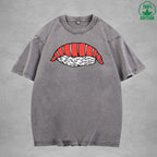 Cute SushiInterest Printed Washed T-Shirt 230G Multicolor Loose Trendy Fashionable 100%Cotton Short Sleeve Top