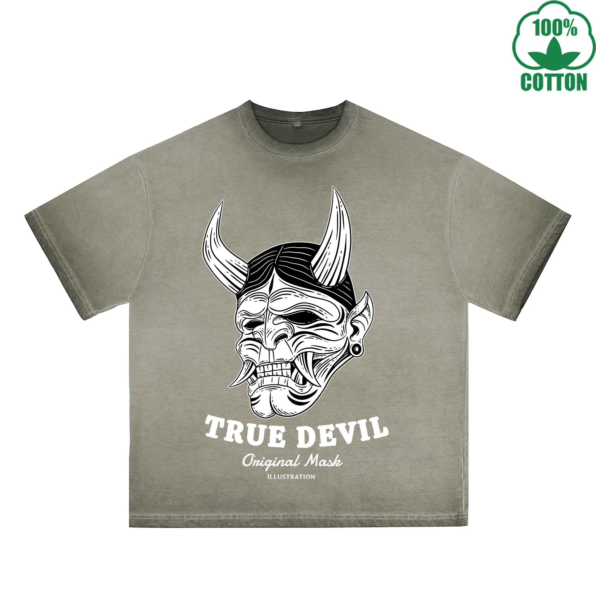 True Devil Printed Dirty WashT-Shirt 230G Multicolor Loose Trendy Fashionable 100%Cotton Short Sleeve Top
