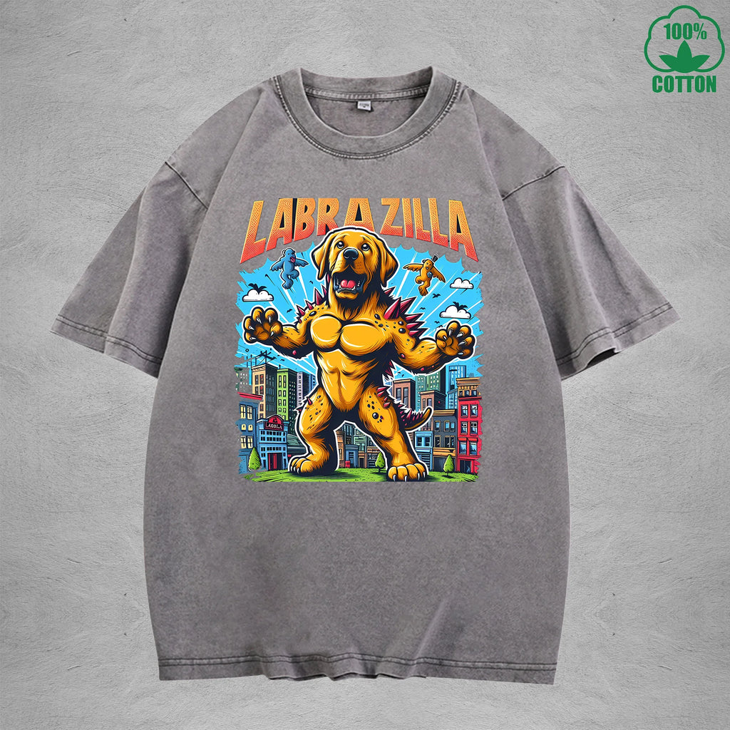 LabrazillaInterest Printed Washed T-Shirt 230G Loose Trendy Fashionable 100%Cotton Short Sleeve Top