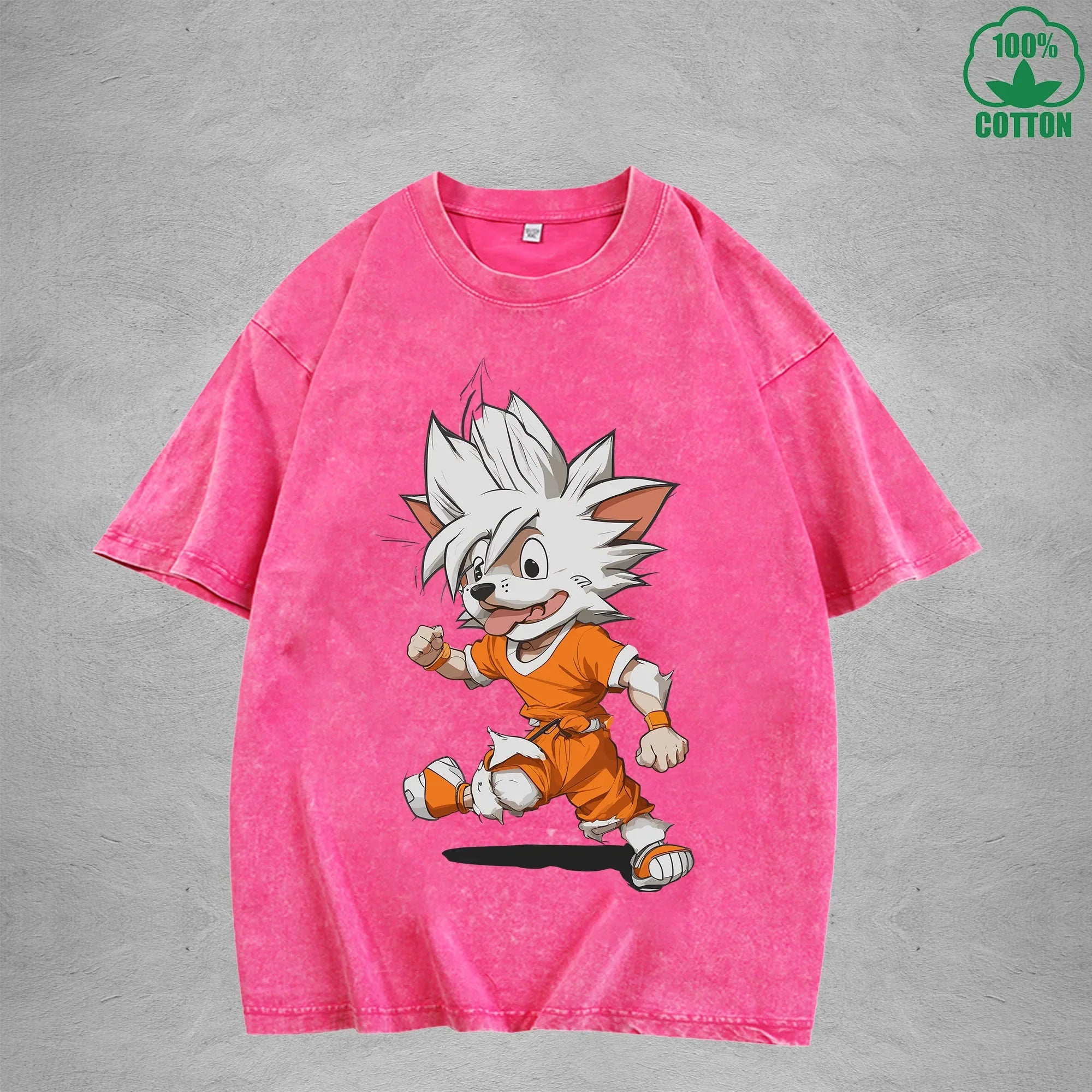 Dog GOKUInterest Printed Washed T-Shirt 230G Loose Trendy Fashionable 100%Cotton Short Sleeve Top