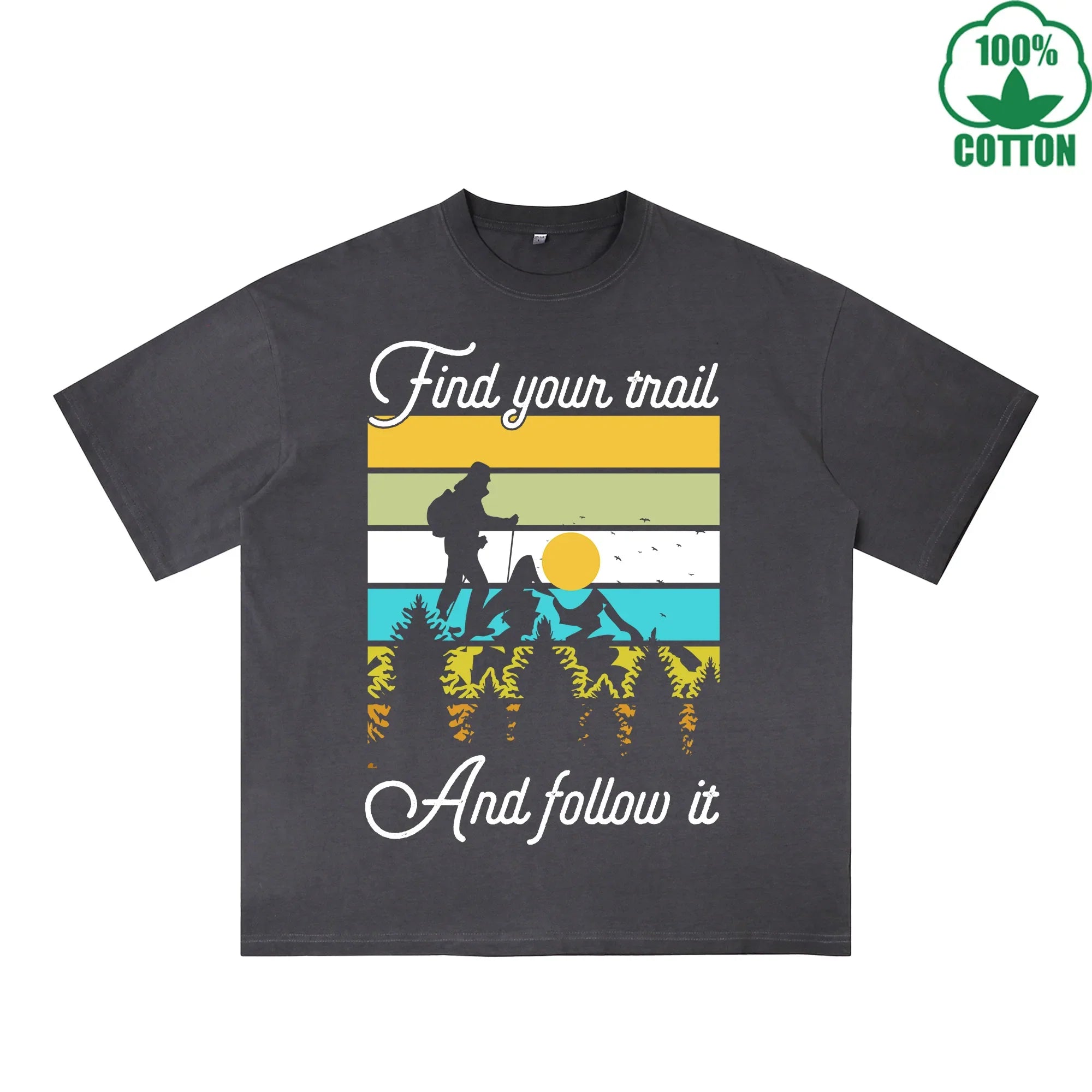 Outdoor Adventure Printed Dirty WashT-Shirt 230G Multicolor Loose Trendy Fashionable 100%Cotton Short Sleeve Top