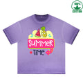 Summek Time Printed Dirty WashT-Shirt 230G Multicolor Loose Trendy Fashionable 100%Cotton Short Sleeve Top