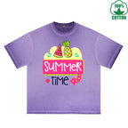 Summek Time Printed Dirty WashT-Shirt 230G Multicolor Loose Trendy Fashionable 100%Cotton Short Sleeve Top
