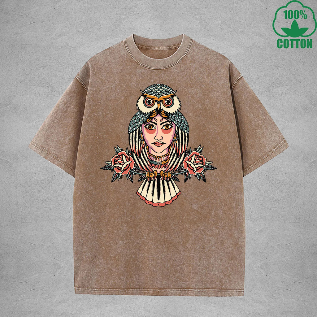 High PriestInterest Printed Washed T-Shirt 230G Multicolor Loose Trendy Fashionable 100%Cotton Short Sleeve Top