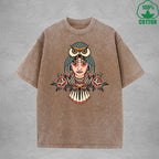 High PriestInterest Printed Washed T-Shirt 230G Multicolor Loose Trendy Fashionable 100%Cotton Short Sleeve Top