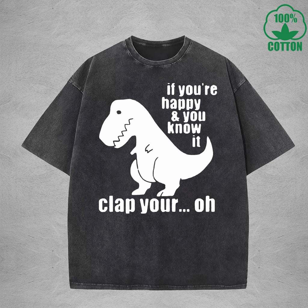 DinosaurInterest Printed Washed T-Shirt 230G Loose Trendy Fashionable 100%Cotton Short Sleeve Top