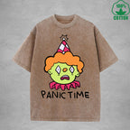 Panic TimeInterest Printed Washed T-Shirt 230G Loose Trendy Fashionable 100%Cotton Short Sleeve Top