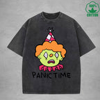 Panic TimeInterest Printed Washed T-Shirt 230G Loose Trendy Fashionable 100%Cotton Short Sleeve Top