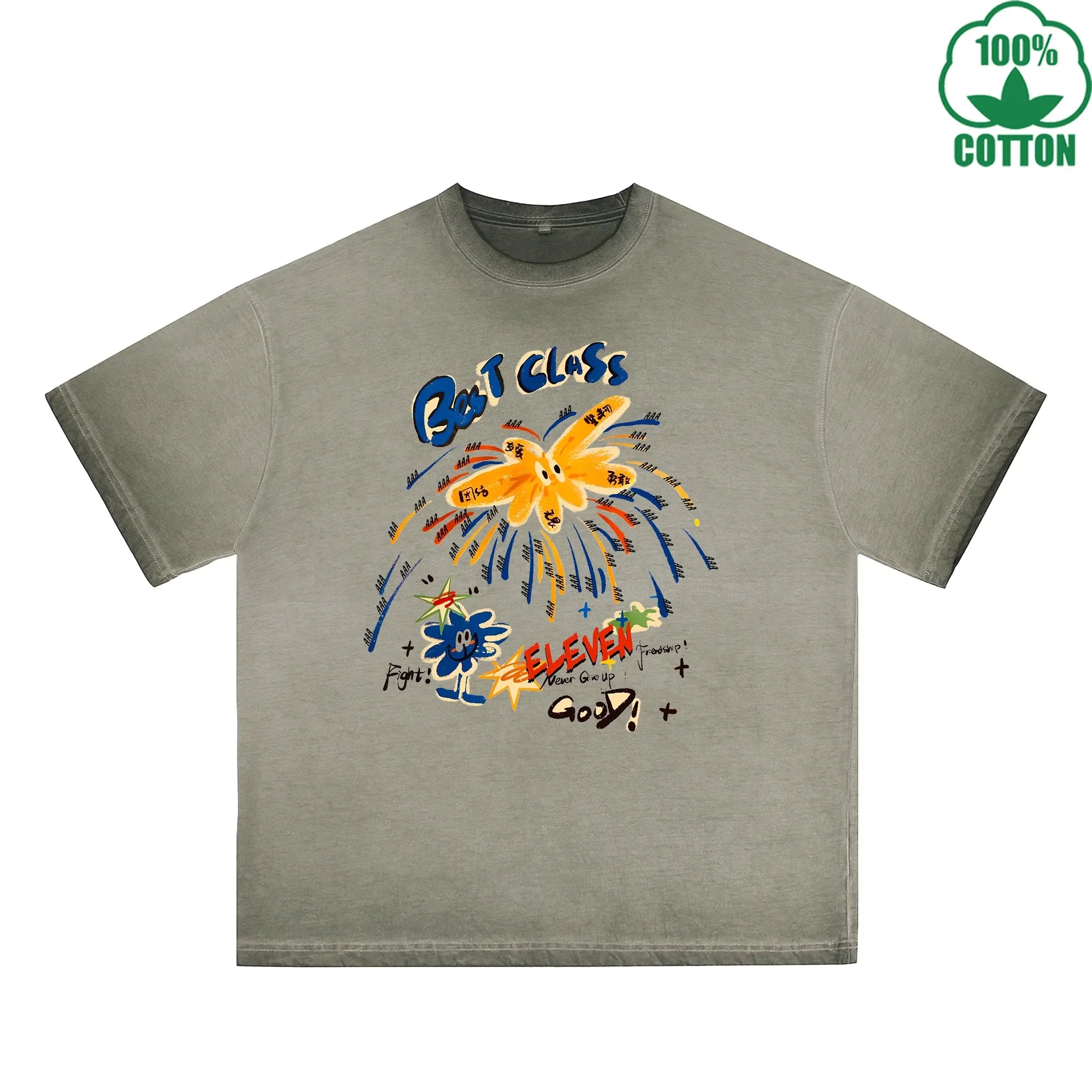 Bes T CLASS Printed Dirty WashT-Shirt 230G Multicolor Loose Trendy Short Sleeves Fashionable 100%Cotton Top