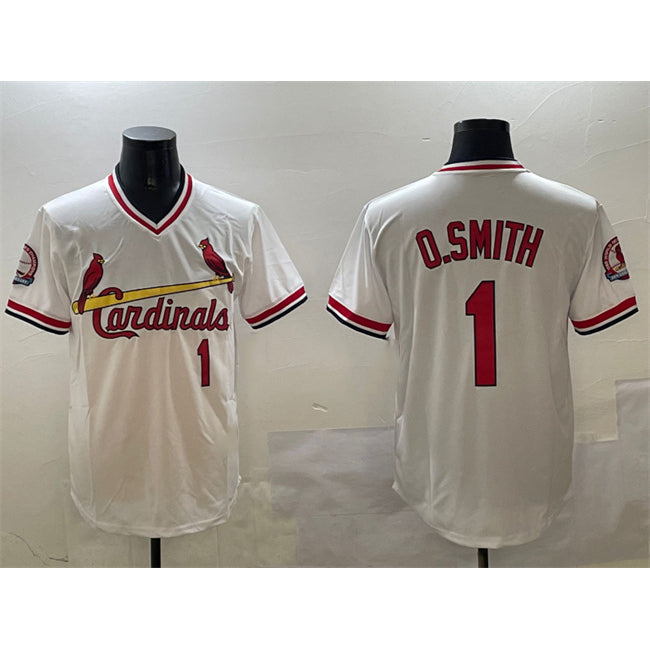 St. Louis Cardinals #1 Ozzie Smith White With Patch Stitched Baseball Jersey