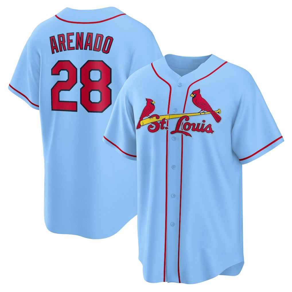 St. Louis Cardinals #28 Nolan Arenado Light Blue Alternate Official Replica Player Baseball Jersey