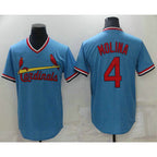 St. Louis Cardinals #4 Yadier Molina Light Blue Pullover Cooperstown Collection Stitched Baseball Jersey