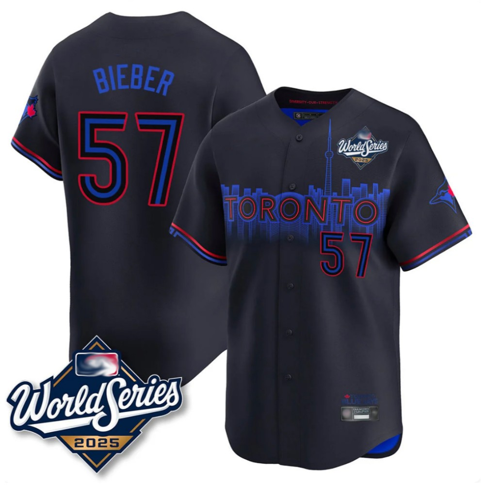 Toronto Blue Jays #57 Shane Bieber Black City Connect 2025 World Series Baseball Stitched Jersey