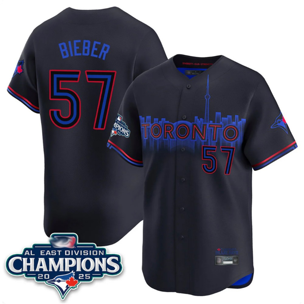 Toronto Blue Jays #57 Shane Bieber Black City Connect 2025 World Series Champion Baseball Stitched Jersey