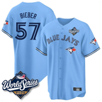 Toronto Blue Jays #57 Shane Bieber Blue 2025 World Series Baseball Stitched Jersey