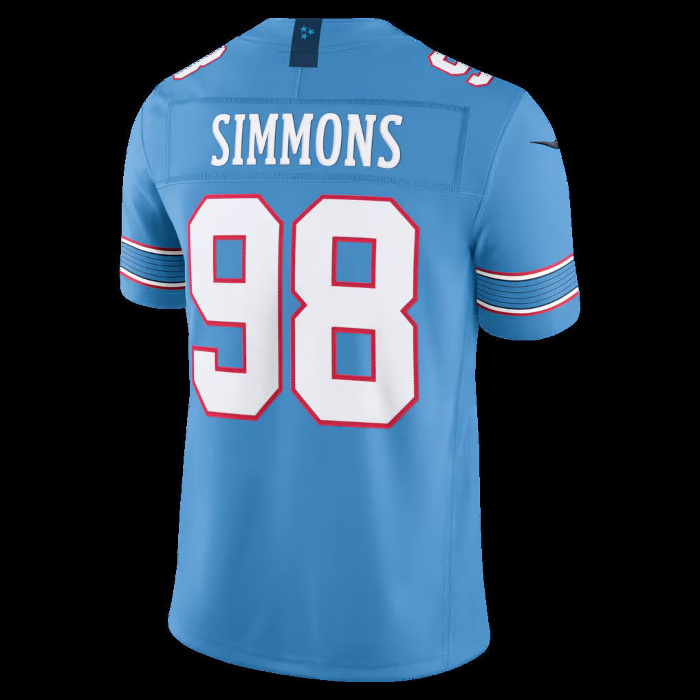 T.Titans #98 Jeffery Simmons Light Blue Vapor F.U.S.E. Sewn Down Limited Football Jersey