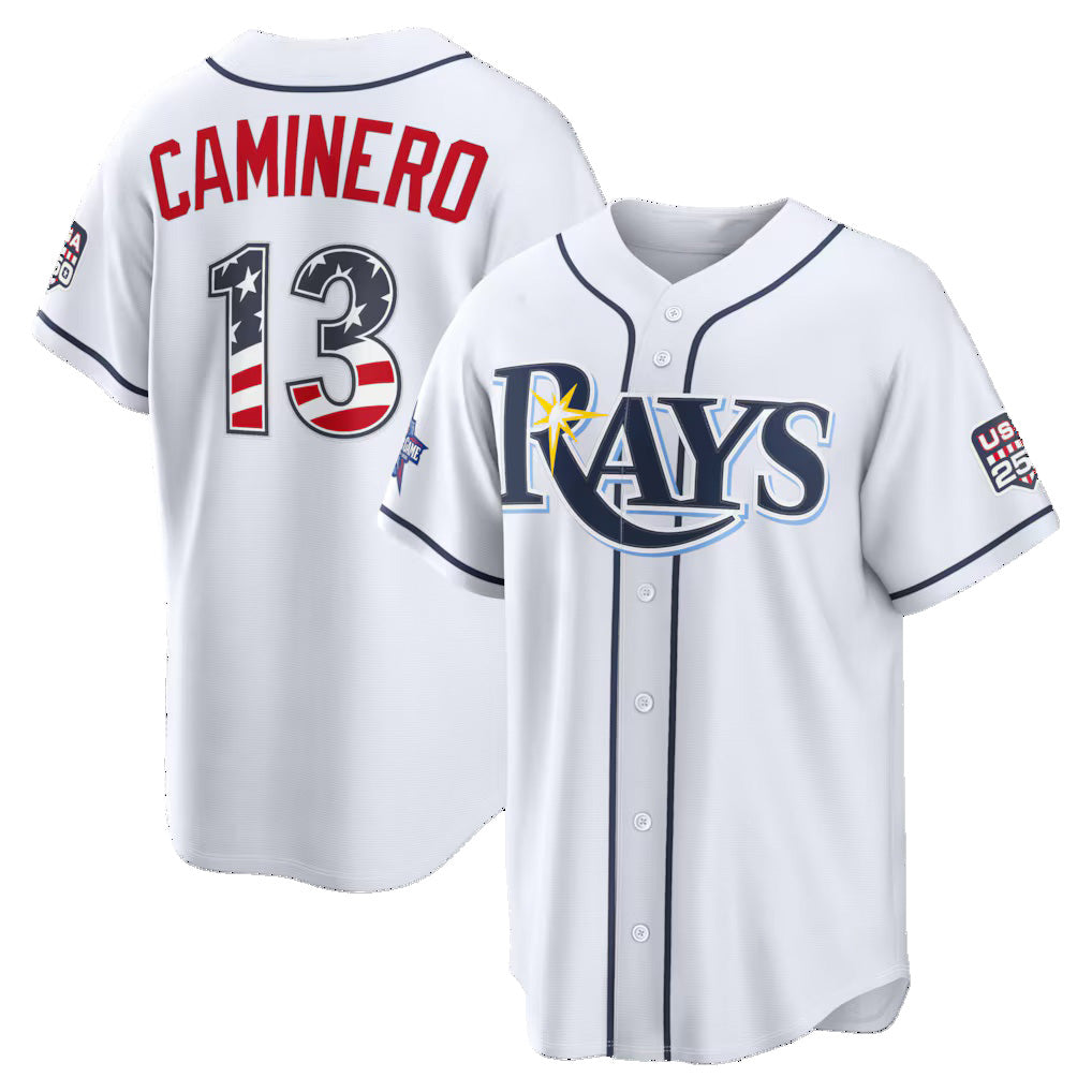 Tampa Bay Rays #13 Junior Caminero 2026 All-Star Edition Stars & Stripes White Stadium Baseball Jersey