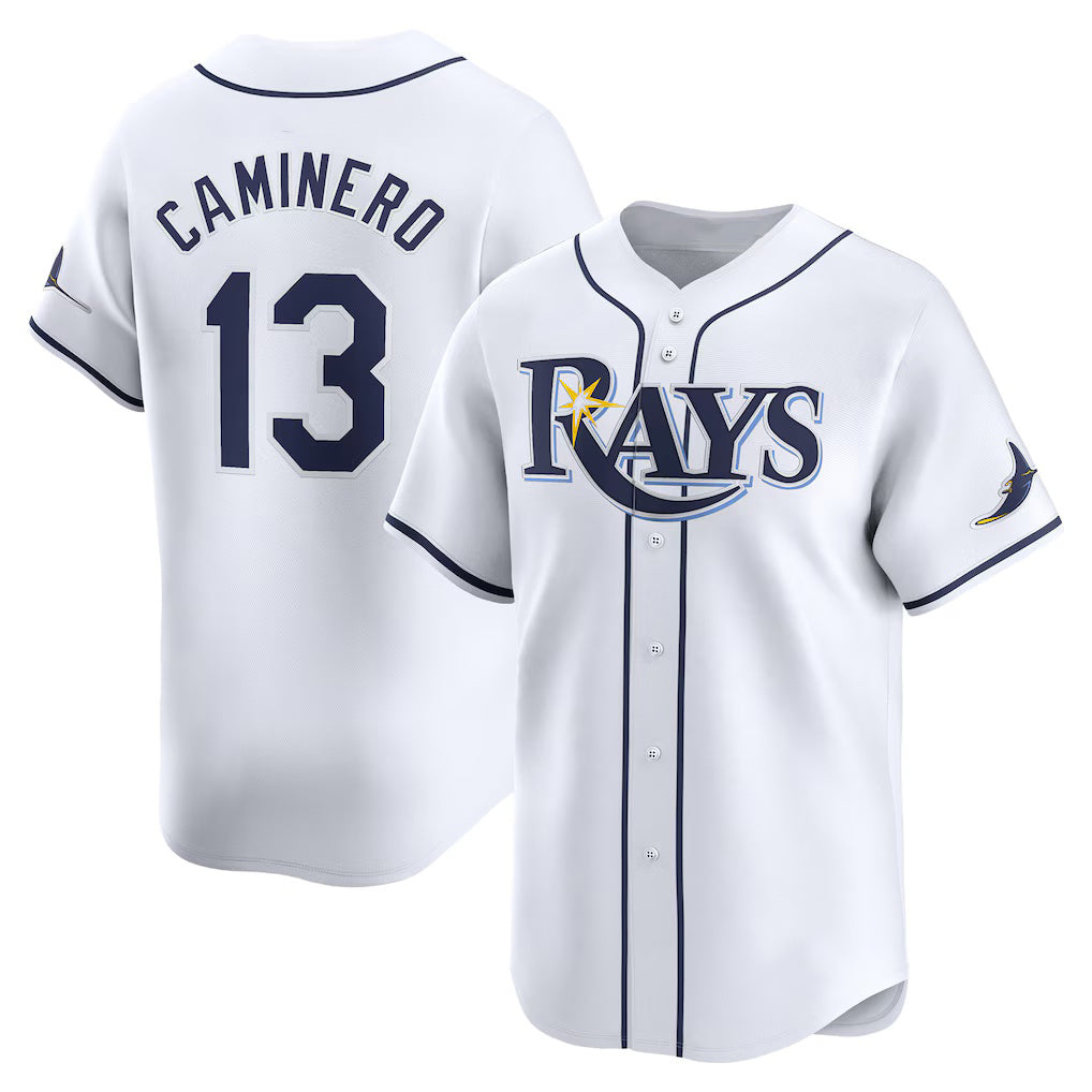 Tampa Bay Rays #13 Junior Caminero White Home Limited Player Baseball Jersey