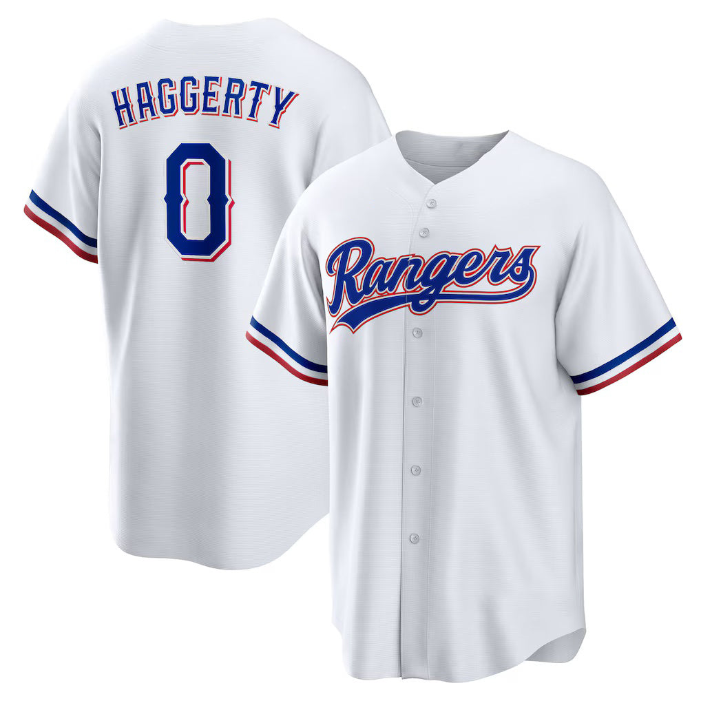 Texas Rangers #0 Sam Haggerty White Home Replica Baseball Jersey